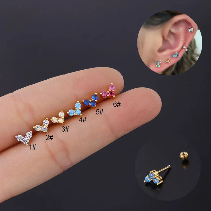 S&S Stainless Steel AAA Zircon Ear Bone Nail Studs | Gold & Silver | 6 Designs