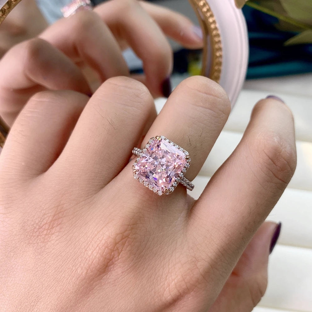 MUSHAN Jewelry Factory 6 Carat Rectangular 10*11 High Carbon Diamond S925 Silver Ring From Europe and America