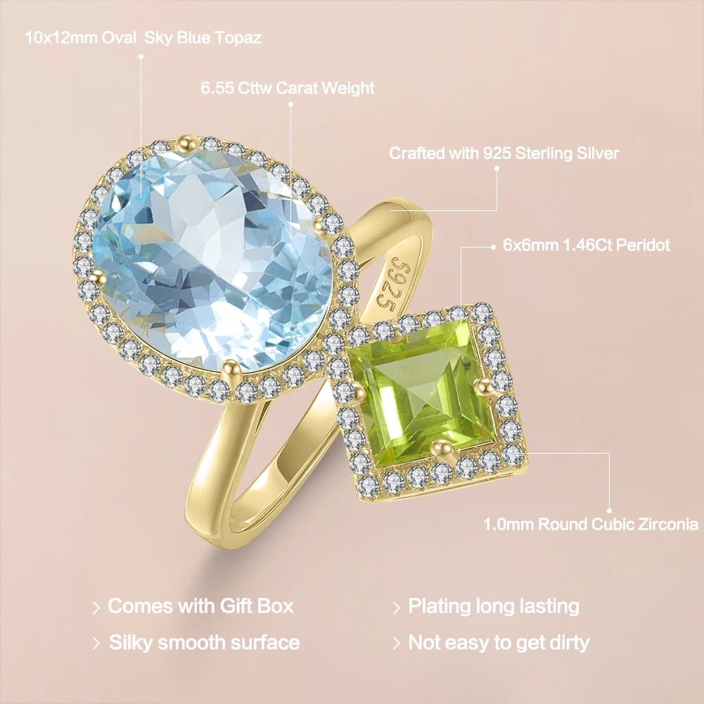 ArtistA Abiding 2025 New Arrival 14K Yellow Gold Plated 925 Sterling Silver Big Stone Oval 10x12MM Colored Gemstone Cocktail Party Ring