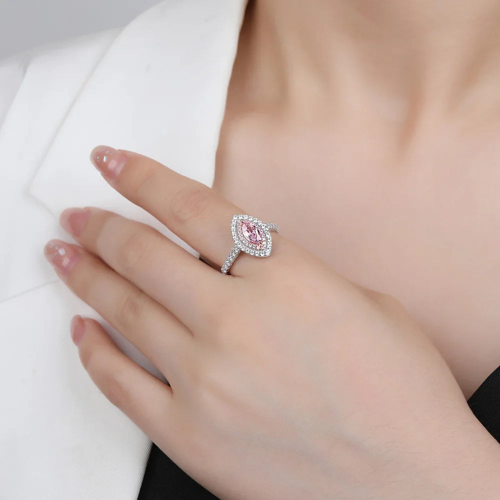 SILVERELLI Ice Flower Cut Pink Diamond Ring | 925 Sterling Silver | Platinum Plated