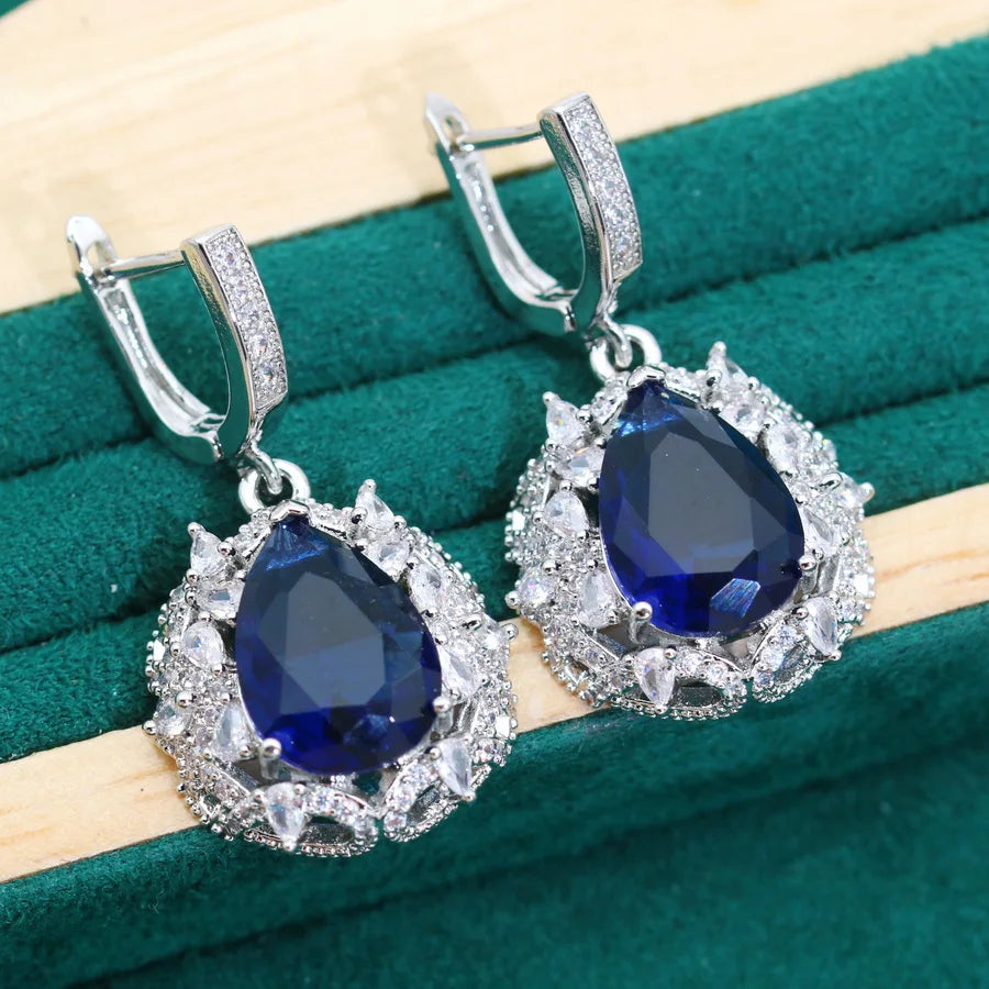 XOTICA Shine 925 Silver Jewelry Set for Women Wedding Party Including Bracelet Pendant Ring Noble Blue Zircon Perfect Birthday Gift