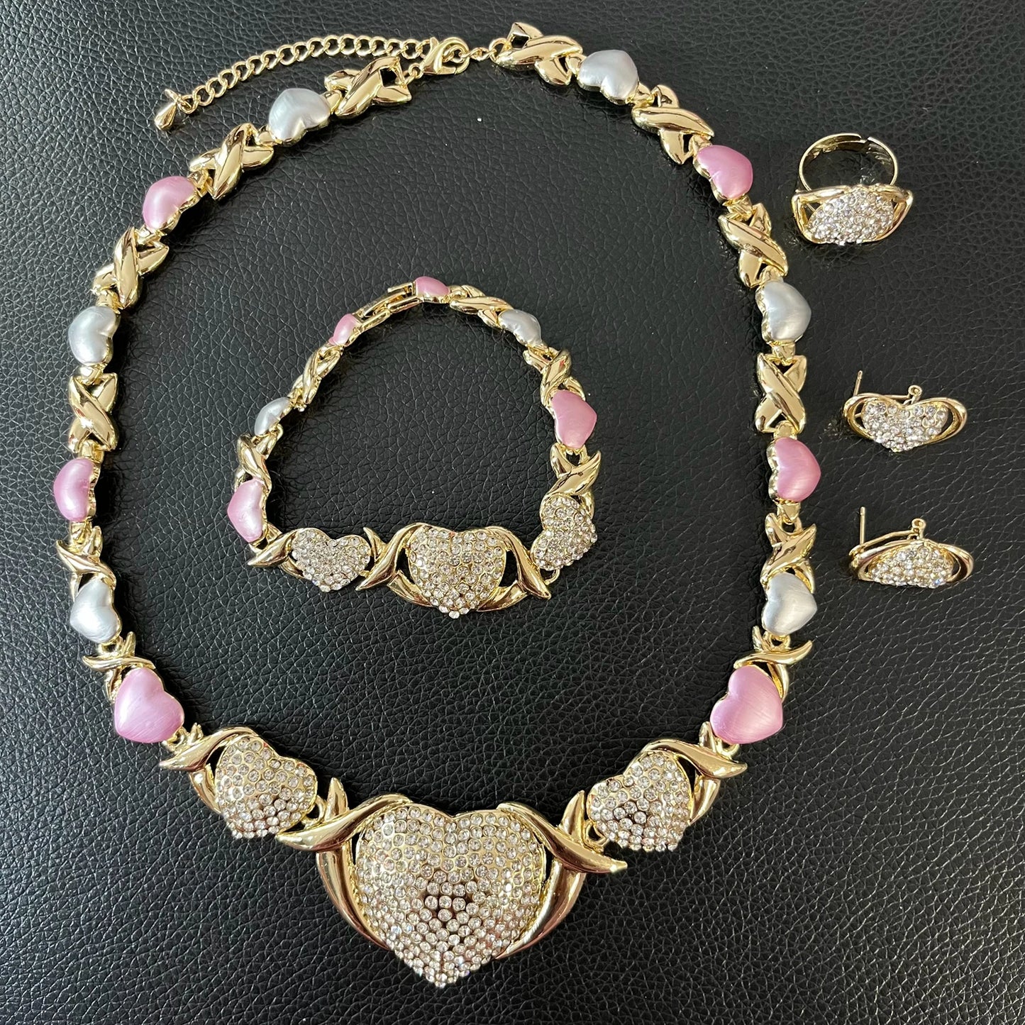 Zhuerrui Very Big Heart Crystal Xoxo I Love You Jewelry Sets Gold Plated Lovely Bridal Women Dubai Luxury Fine Jewelry Set X0213