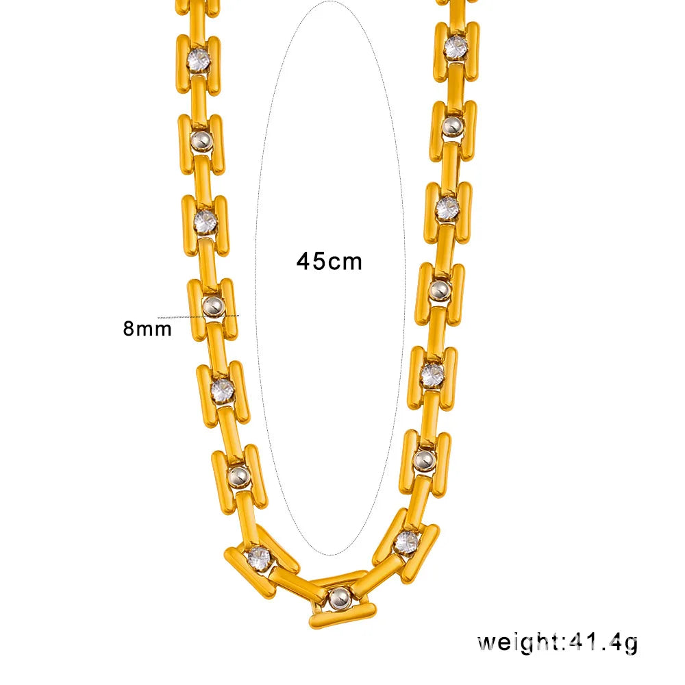 S&S Elegant Stylish Colorful Zircons Bracelet Necklace Jewelry Set Stainless Steel with Real Gold PVD Plating Wedding Gift