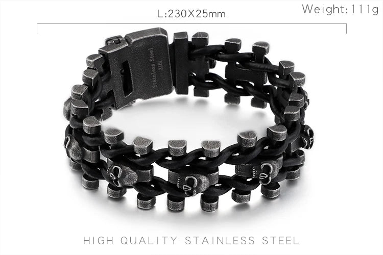 VIKING Mens Punk Skull Skeleton Link Bracelet – Oxidized Stainless Steel