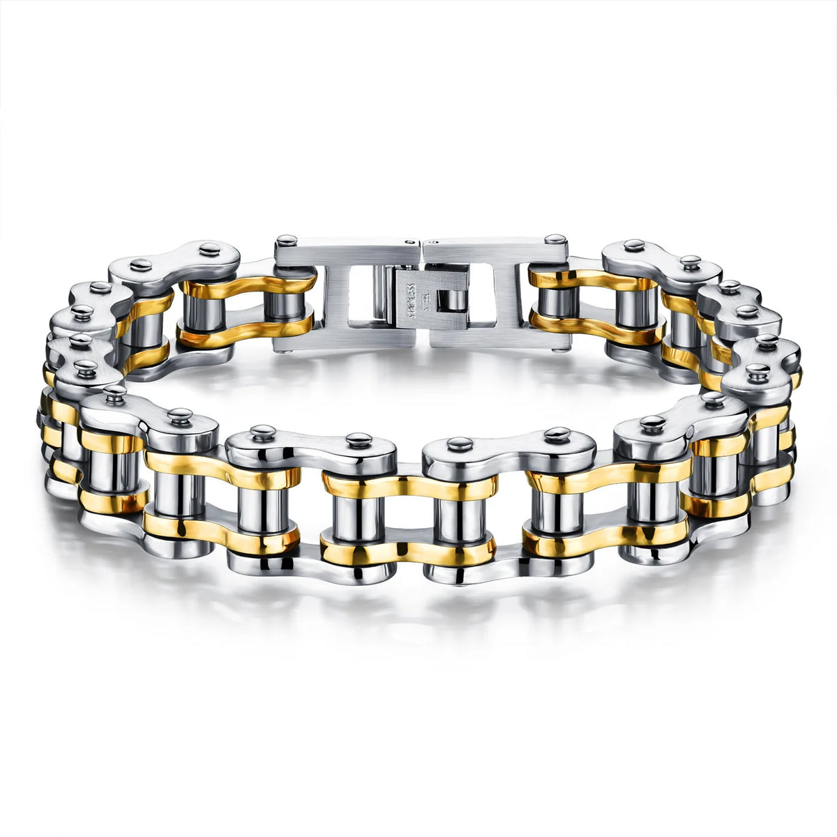 REBEL Men's Stainless Steel Trendy Geometric Rock Motorcycle Chain Bicycle Bracelet for Party