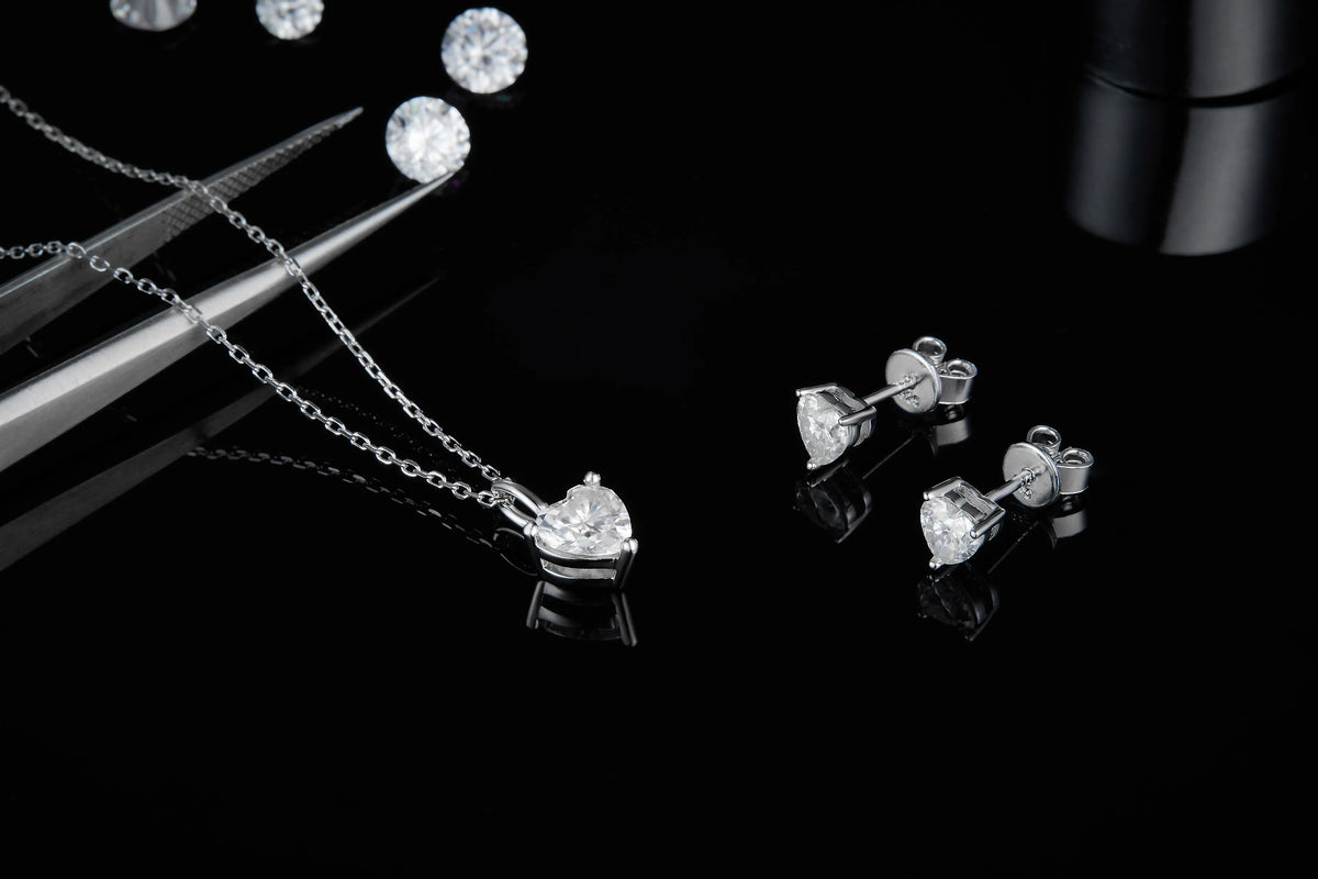 S&S Heart Shape Moissanite Jewellery Set – 925 Sterling Silver – GRA Certified – Collection