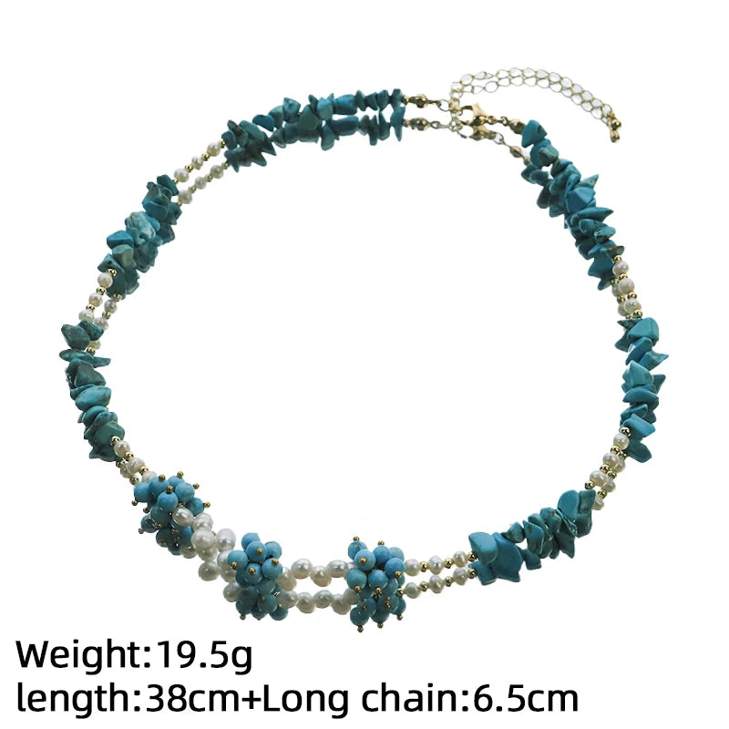 Natural Turquoise Freshwater Pearl Beaded Choker Necklace for Women Daily Wear Beach Vacation Pearl Necklace Bohemian Jewelry