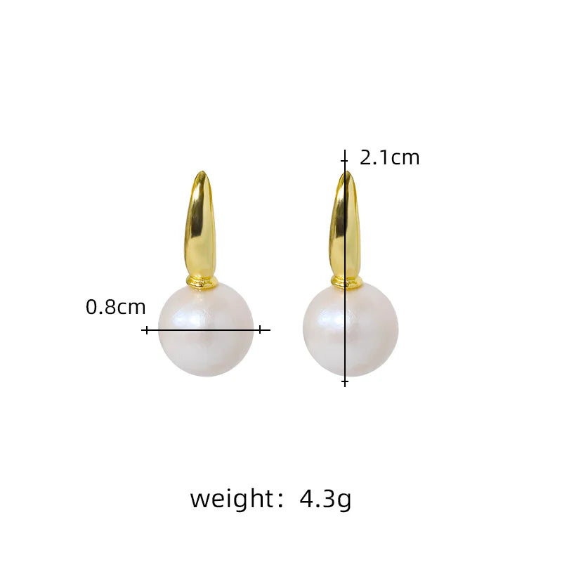 Natural Freshwater Pearl Gold Pendant Earrings Korean Style Women Luxury Jewelry Fashion Ladies and Girls Gift GE1567
