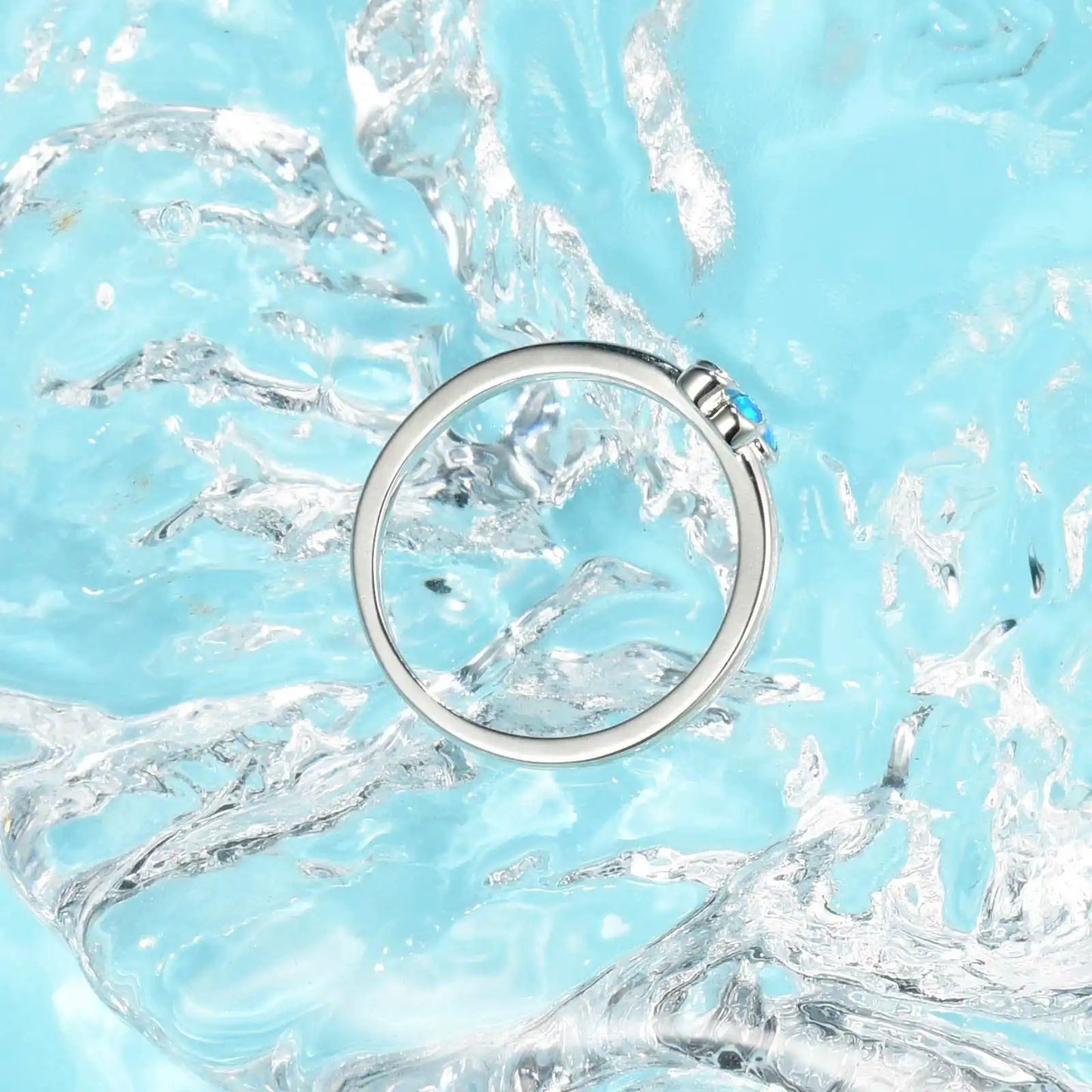 Opal Ring | Blue Iridescent Gem & Zircon InlayBand | Protective Amulet Jewelry for Women Trendy Style