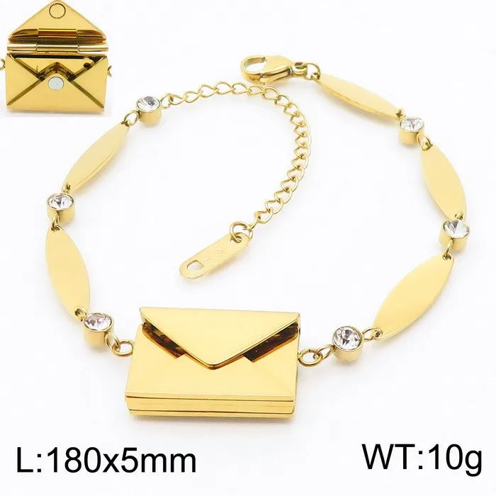 FASHIONISTA Simple 18K Gold Stainless Steel Bracelet Creative Envelope Geometric Pattern Zircon Trendy Jewelry Bracelets