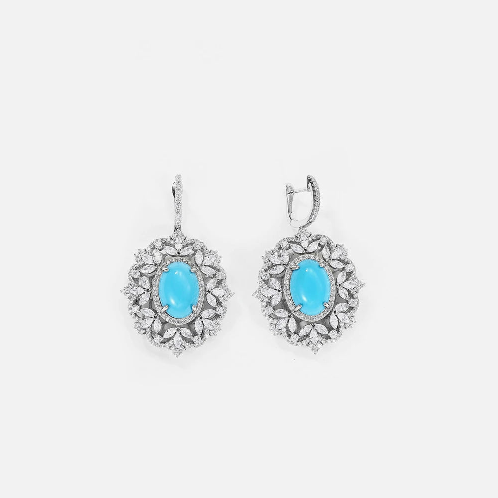 MUSHAN Women's Luxury Stud Earrings 18K Gold Plated Sterling Silver Blue Turquoise Wedding Party Gift Jewelry
