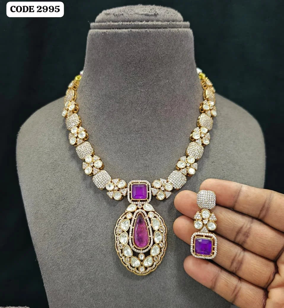 Luxury Emerald Green AD Stone Necklace Set Gold Plated Brass Wedding Party Statement Jewelry for Women Premium Collection Set