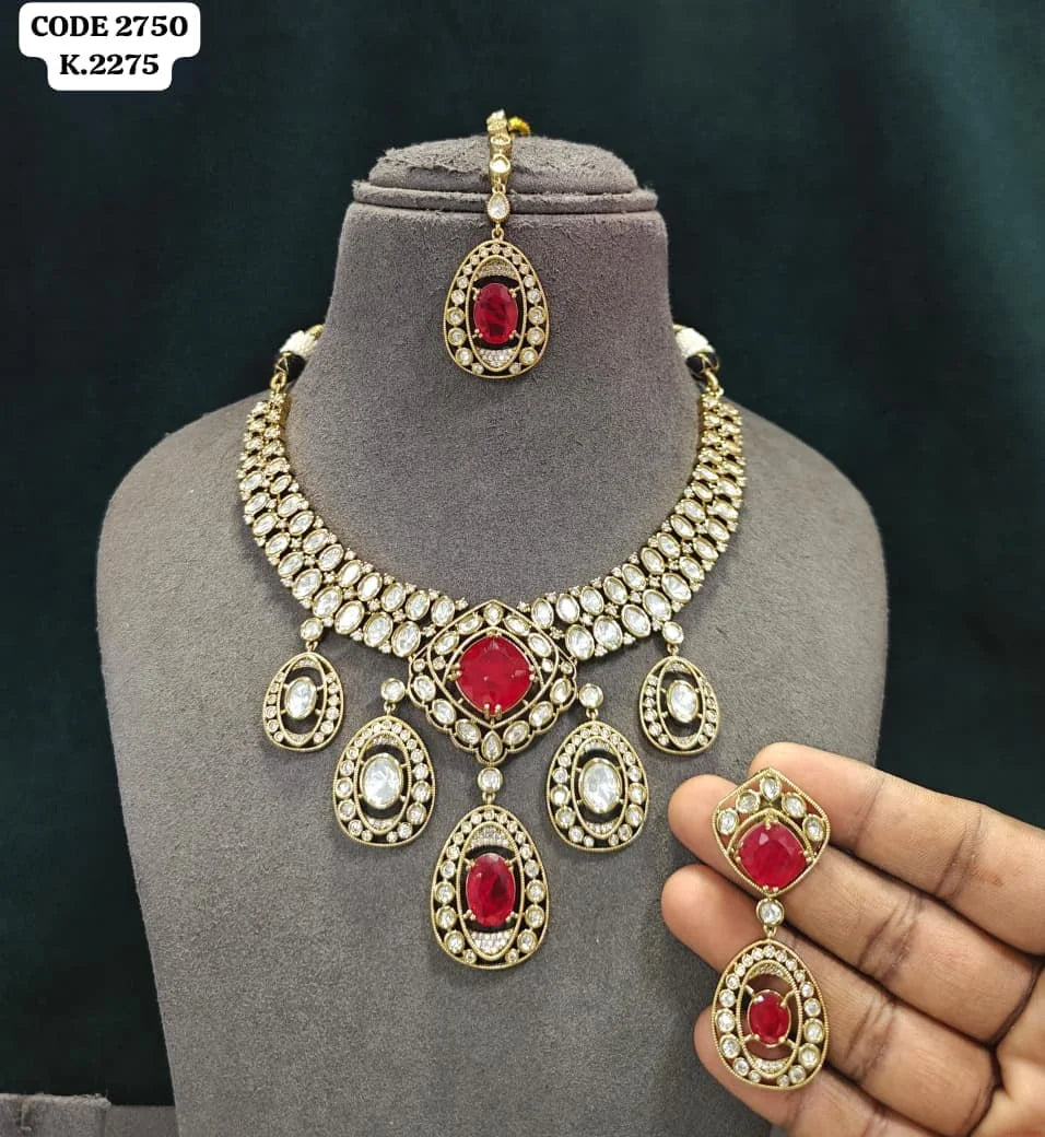Luxury Emerald Kundan Necklace Set for Women Gold Plated CZ Bridal Wedding Party Traditional Jewelry with Earrings For Women Set