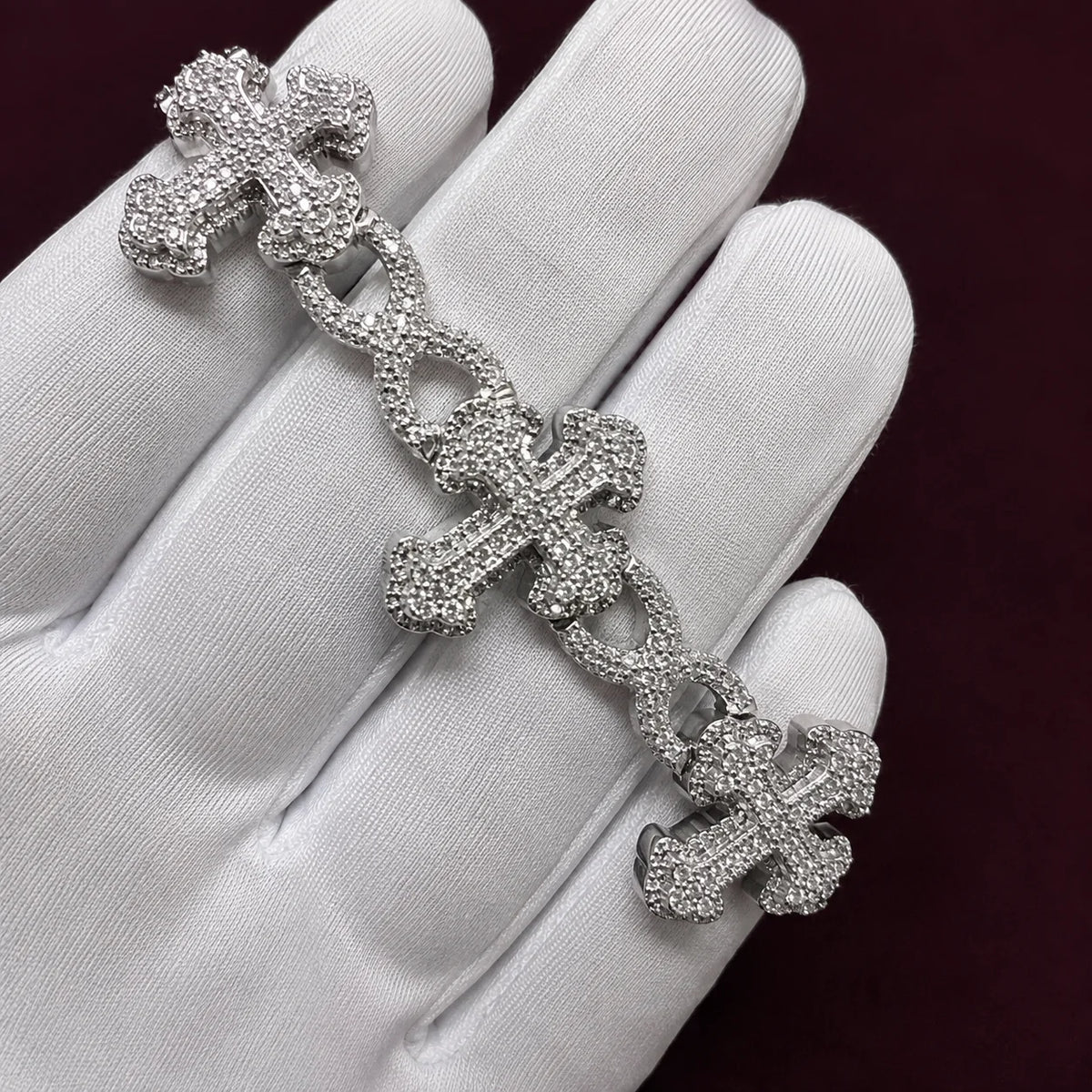 BiG-BOSS Fully Iced Gold Plated Cross Moissanite Hip Hop Diamond Bracelet Cushion Cut VVS1 Bling Luxury Cross Jewelry Men Women