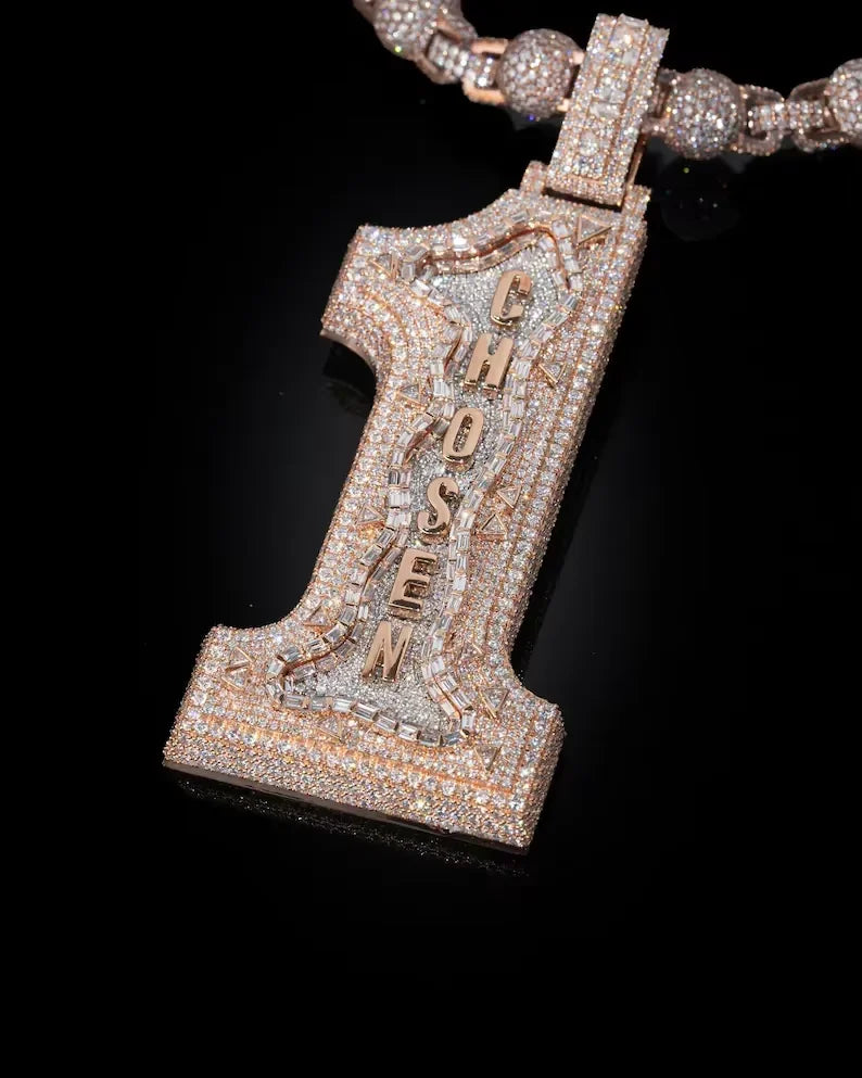 BiG-BOSS Iced Number One Chosen Sterling Silver Freshwater Pearl Pendant Rose Gold Finish Fully Moissanite Encrusted Custom Hip Hop Style