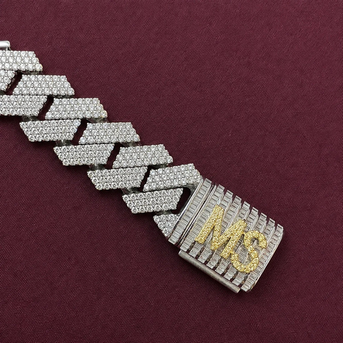BiG-BOSS 18mm Lab Diamond Gold Plated 14K White Gold Customised Lock Hip Hop Bracelet Women's Iced Luxury Cuban Link Cushion Cut