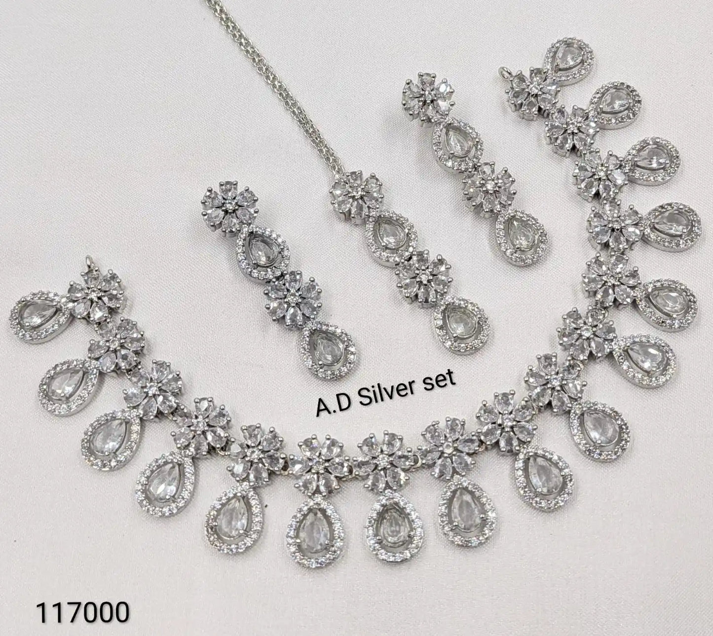 Luxury Ruby AD Silver Necklace Set with Earrings Premium CZ Stone Bridal Wedding Party Jewelry for Women OEM Export for Women