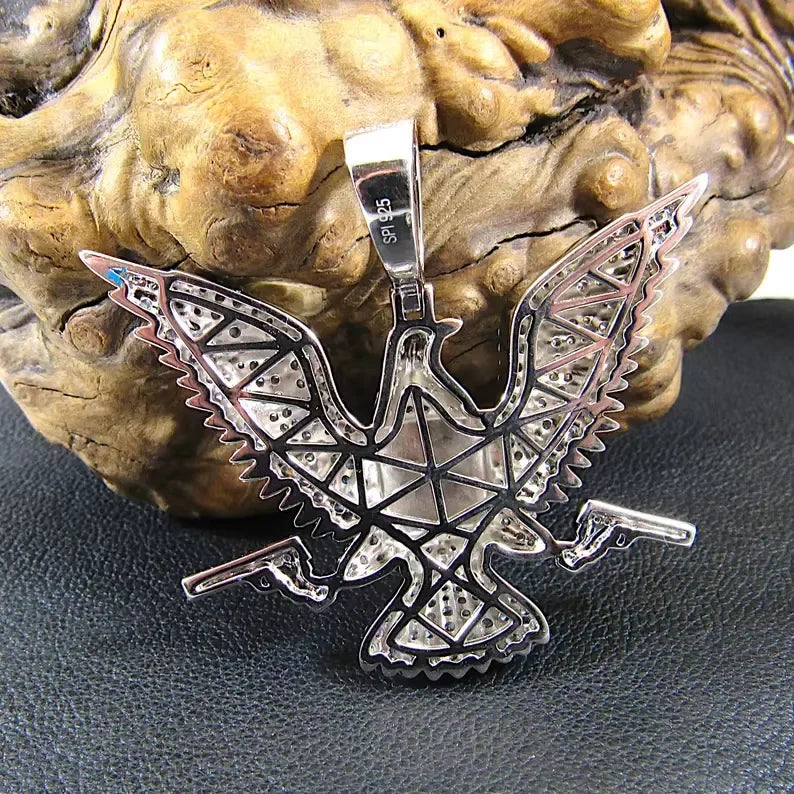 BiG-BOSS Eagle Pendant with American Flag 925 Silver Moissanite Micro Pave Themed Charm Men's Hip Hop Luxury Everyday Wear Party