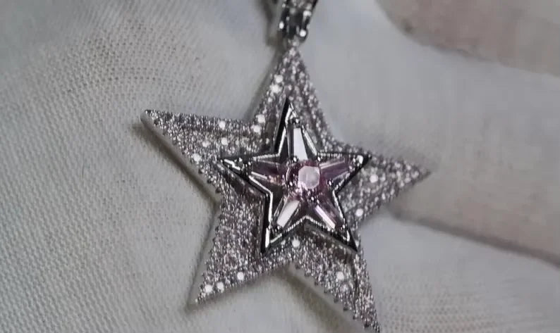 BiG-BOSS Krishnavii KP 078 Luxury Star Pendant for Men Women Iced Pink Cushion Cut Moissanite Channel Set Sterling Silver Hip Hop Jewelry