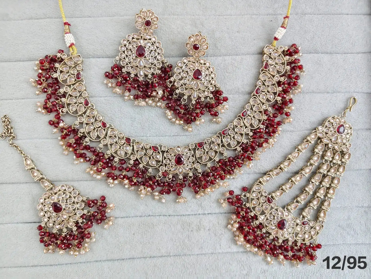 Luxury Gold Plated Black Kundan Bridal Necklace Set with Zircon Crystal Beads Earrings Maang Tikka & Hathphool Wedding Jewelry