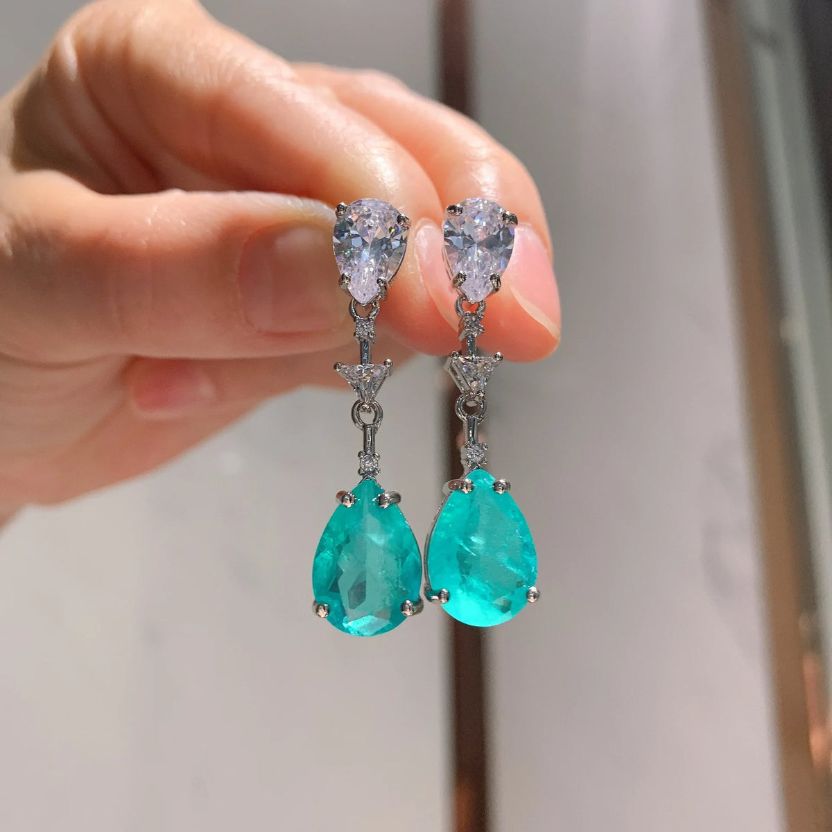 Gemfiori New Luxury Women Tourmaline Pear Fusion Stone Pendant Necklaces Romantic Love Design Valentines Day Fusion Pear Earrings Jewelry