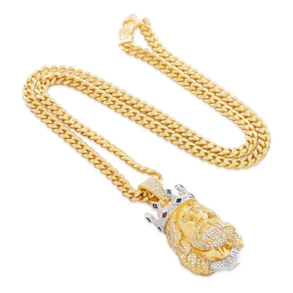 BiG-BOSS Luxury King Face Hip Hop Pendant Silver Plated with Cushion Cut Channel Set Crown Moissanite Iced Out Stones for Men Party