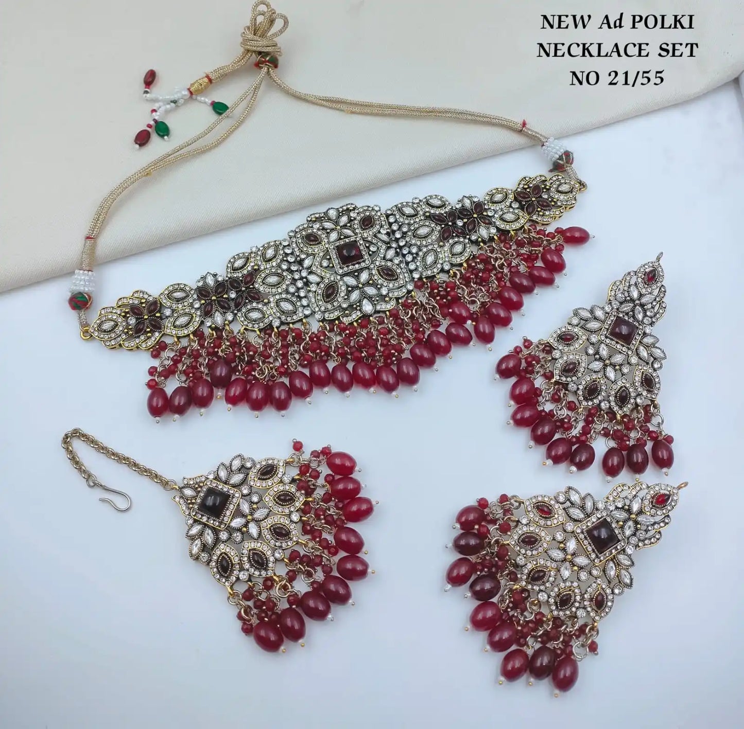 Luxury Pastel Pink Mint Green AD Choker Necklace Set with Matching Earrings and Maang Tikka Cubic Zirconia Silver Plated Bridal