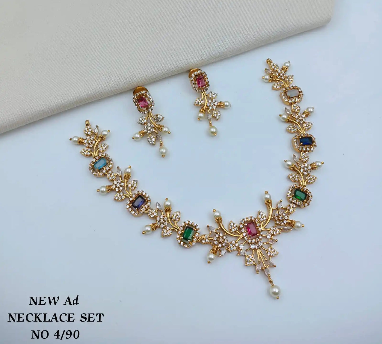 Gold Plated Zircon Necklace Statement With Imitation Pearl Earrings Women's Classic Bridal Wedding & Party Jewelry Set For Women