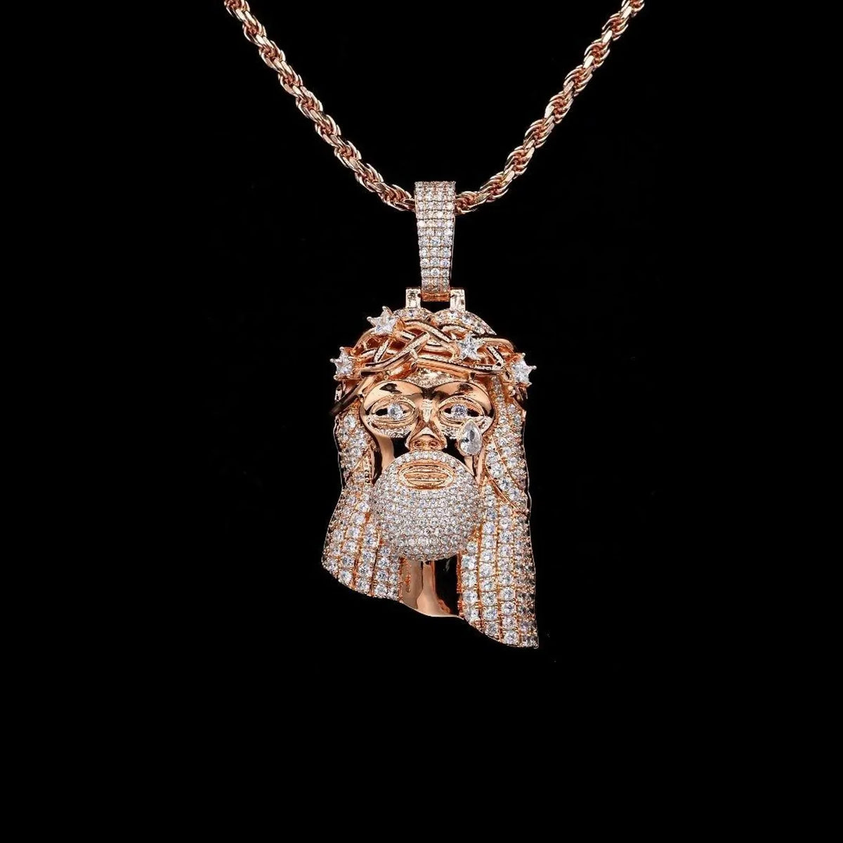 BiG-BOSS Krishnavii KP 215 Men's Luxury Iced Jesus Piece Pendant Rose Gold Silver Plated Freshwater Pearl Cushion Cut Moissanite Hip Hop