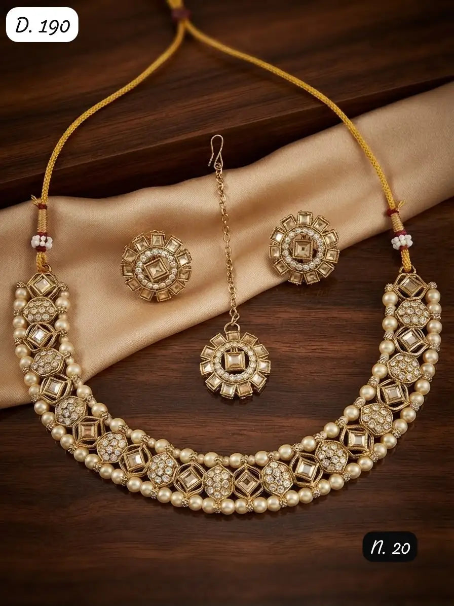 Premium White Pearl Bridal Choker Necklace Set with Earrings and Maang Tikka Elegant Wedding Party Wear Jewelry Gift Set