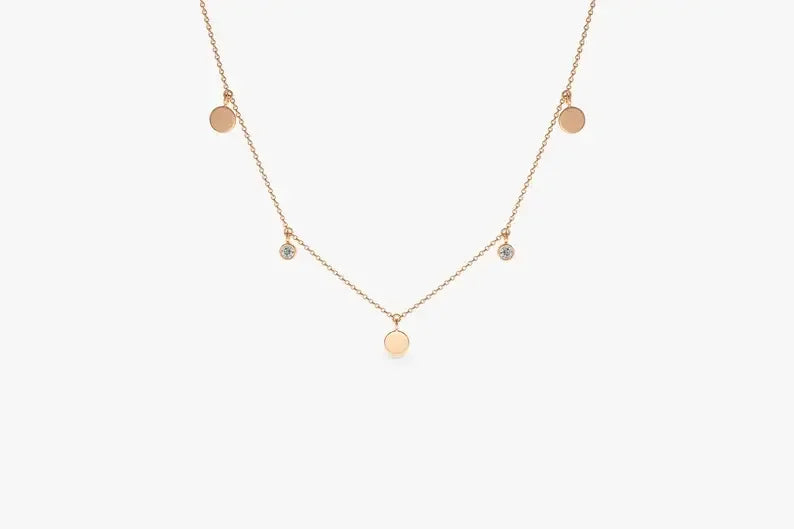 14k Gold Natural Brilliant Cut 2 Diamond Dainty Dangling Gold Disc Luxury Fine Jewelry Unisex 2026 New Arrival Trendy Necklace