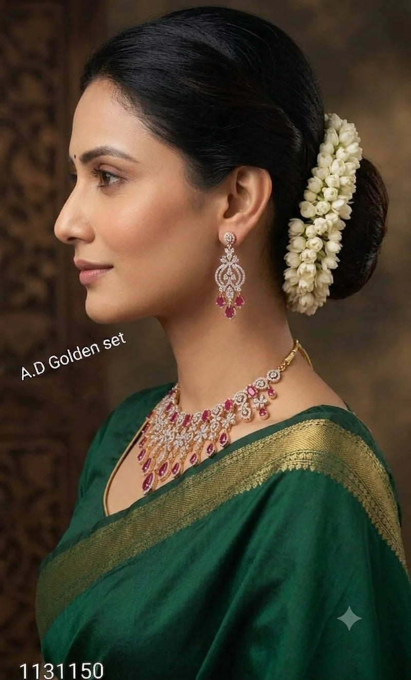 Royal Blossom Drop Necklace Set Gold Plated Pear Cut Elegant Bridal Wedding Party Luxury Floral Jewelry for Women Gift Set