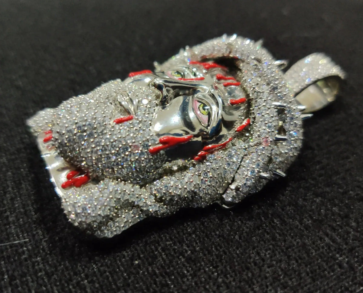 BiG-BOSS Krishnavii Iced Jesus Face Icy Cushion Cut Channel Set Moissanite Hip Hop Men's Religious Charm Sterling Silver Plated Pendant