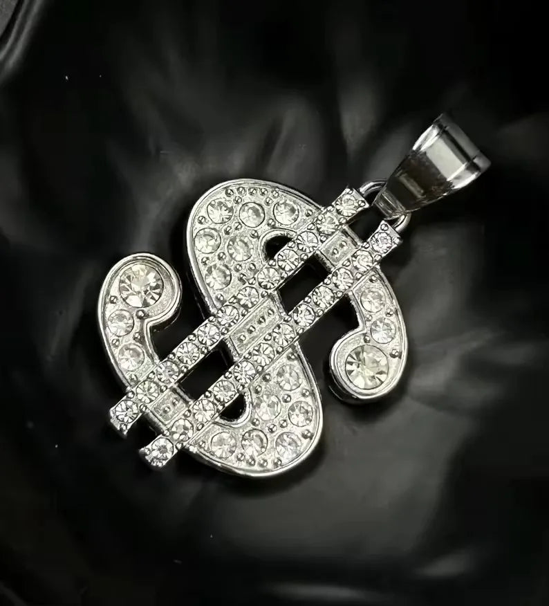 BiG-BOSS Luxury Moissanite Dollar Sign Iced Out Silver Hip Hop Pendant for Men and Women Party Occasion Krishnavii KP 019
