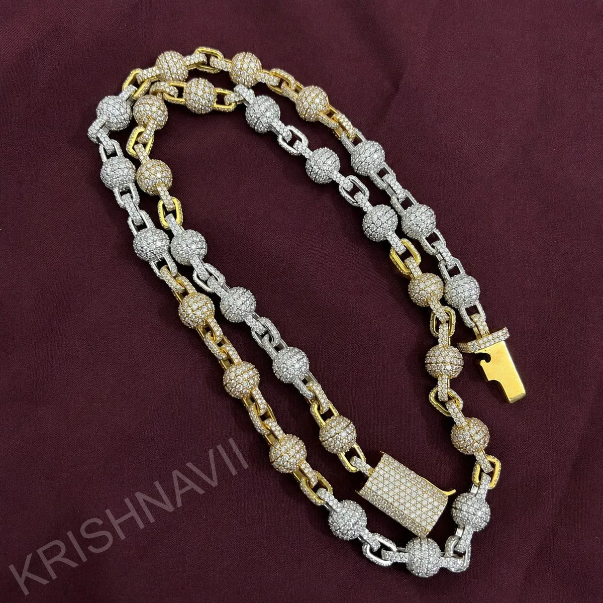 BiG-BOSS Luxury 14K Solid Gold Moissanite IGI Certified 9 MM Fully Iced Clustered Ball Necklace Hip Hop Cuban Link Style Statement Men's
