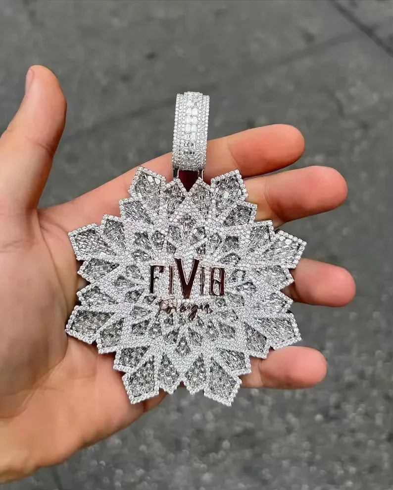BiG-BOSS Luxury Silver Plated Hip Hop Iced Out Snowflake Pendant Cushion Cut Moissanite Stones Freshwater Pearl Men Women Party Occasion