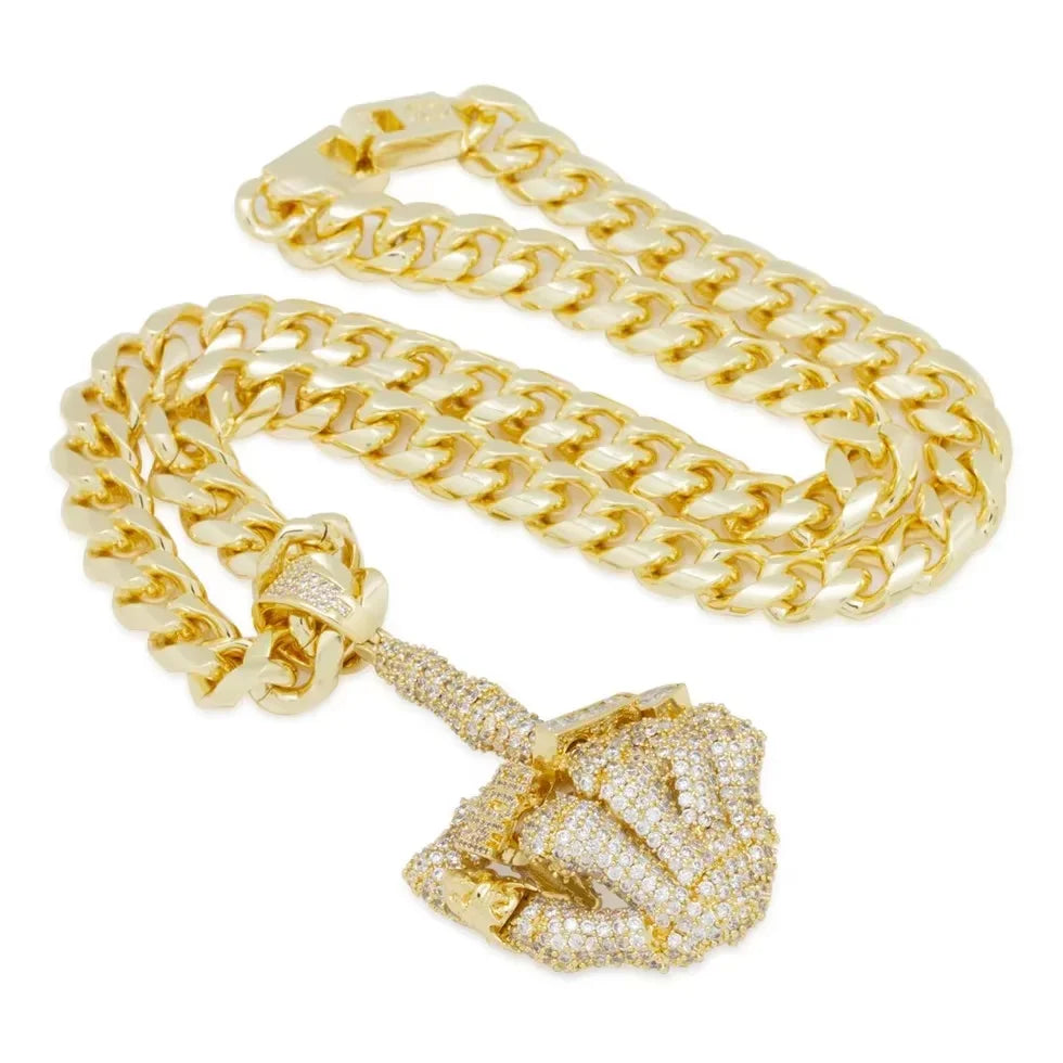 BiG-BOSS Iced Out Gold Tone 925 Sterling Silver Middle Finger Pendant Necklace with Moissanite Stones for Men Hip Hop Fashion Jewellery