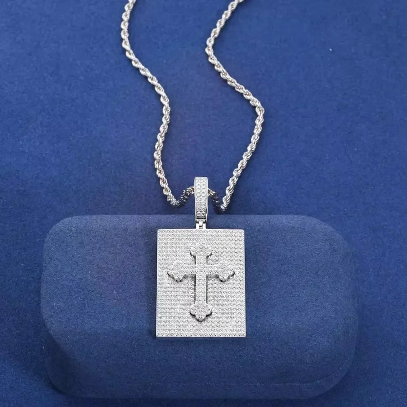 BiG-BOSS Iced Out Cross Rectangle Pendant Moissanite Gold and Silver Custom Hip Hop Statement Jewellery for Men