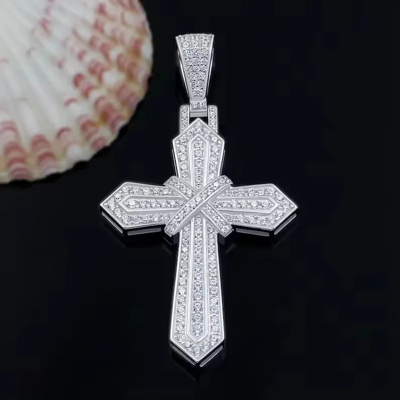 BiG-BOSS Iced Out Cross Pendant Sterling Silver Moissanite Layered Design Luxury Custom Hip Hop Statement Jewelry for Men