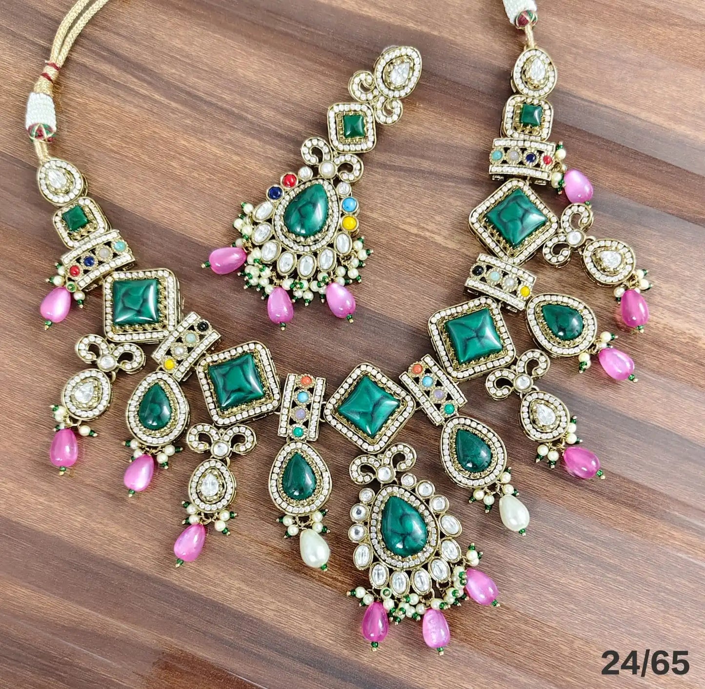 Luxury Turquoise Pink Kundan Necklace Set with Statement Earrings Traditional Bridal Party Wear Designer Jewelry Collection Set