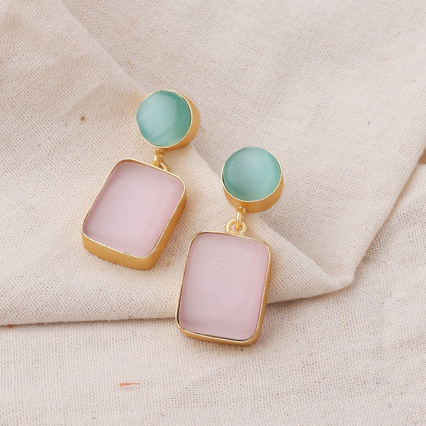 Handcrafted Matte Gold Brass Rectangle Dangle Earrings – Minimalist Drop Jewelry for Women