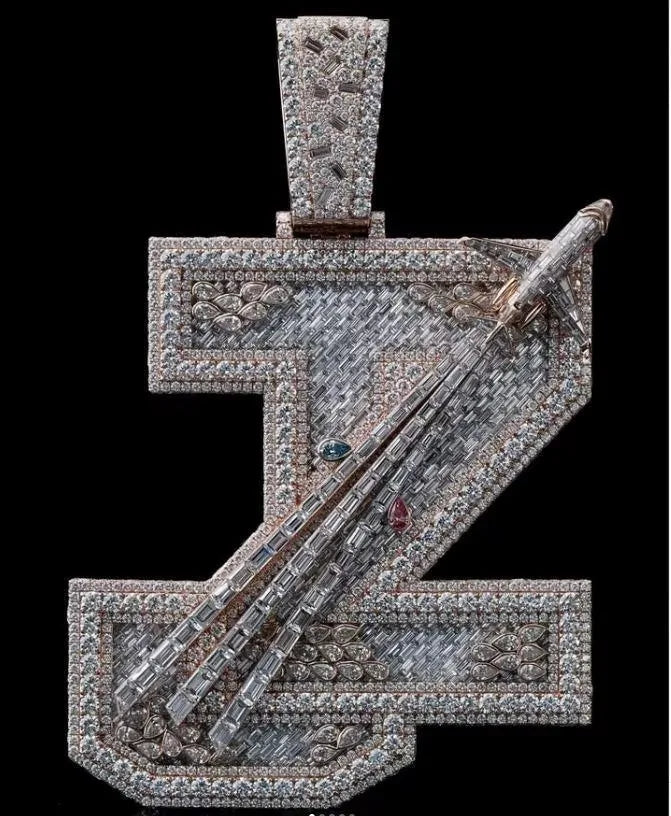 BiG-BOSS Iced Out Letter Z Pendant with Jet Design Fully Moissanite Encrusted Custom Luxury Sterling Silver Hip Hop Style Jewelry for Men