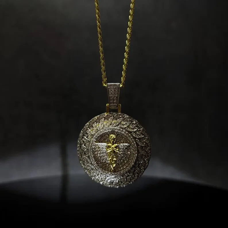 BiG-BOSS Iced Out Angel Pendant with Moissanite Gold and Silver Tone Hip Hop Style Jewelry for Men and Women Party Occasion