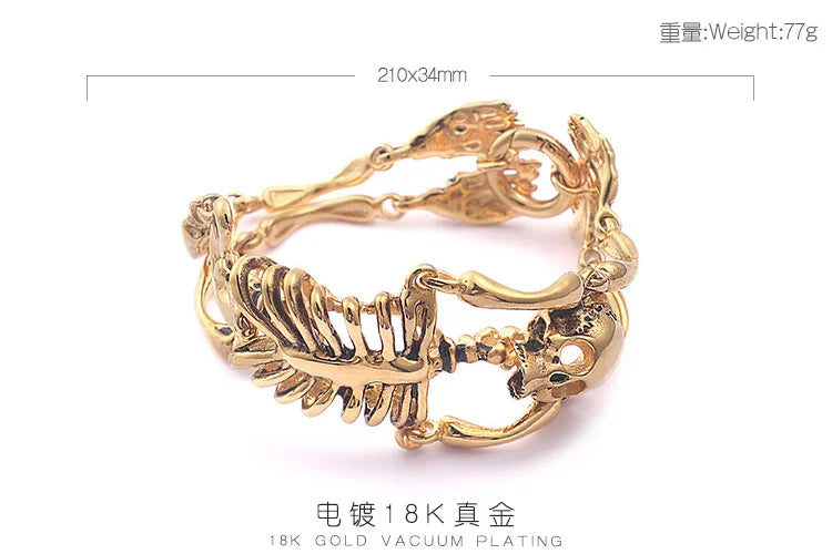 KALEN Punk Gold Color Skeleton Stainless Steel Charm Bracelet Men