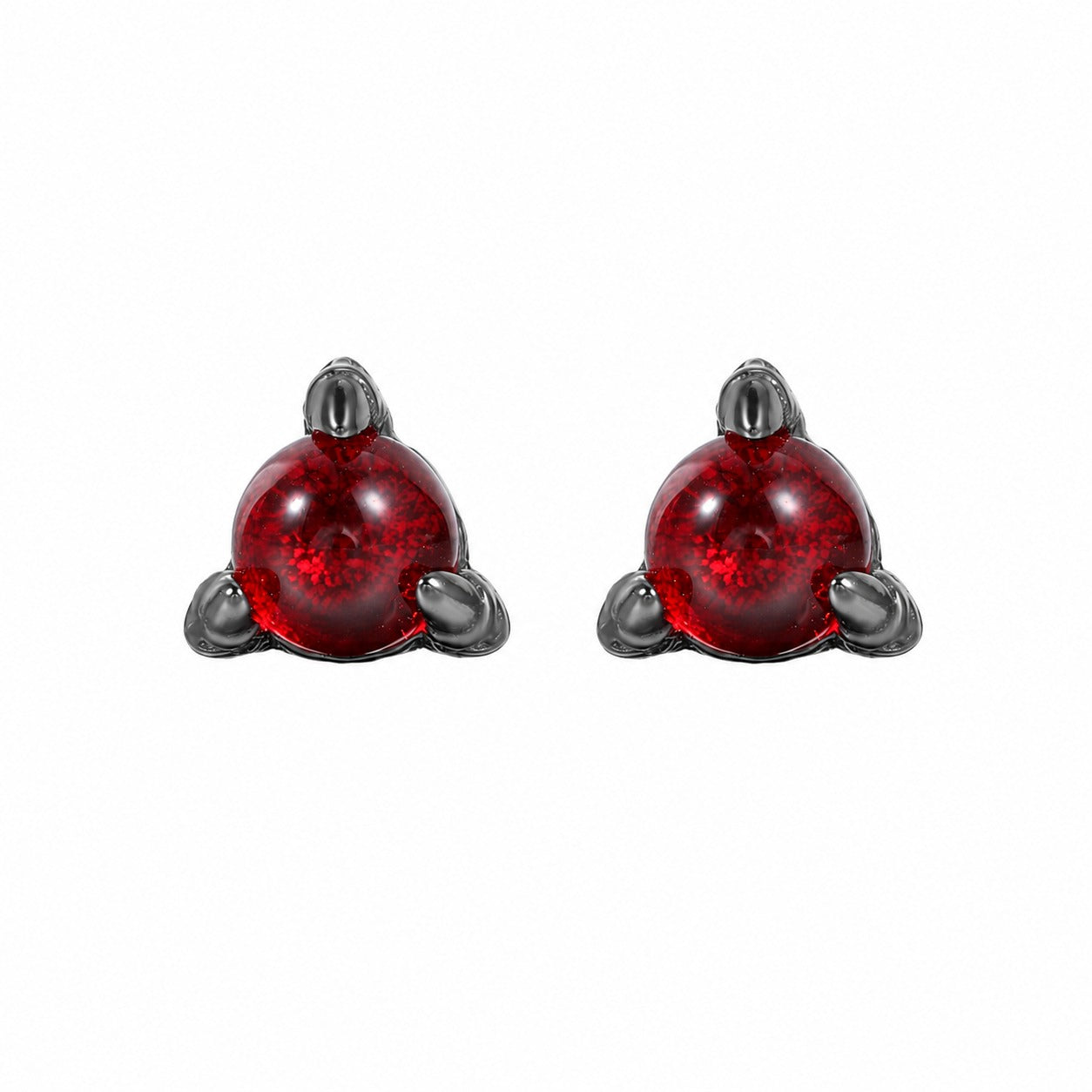 Red Round Glass Stone 925 Sterling Silver Miniature Elegant and Stylish Dragon Claw Stud Earrings