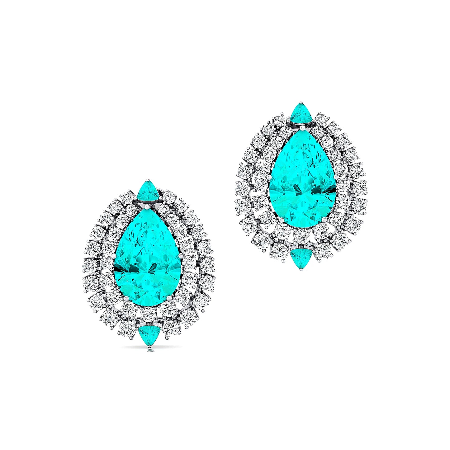 Trending Handmade Minimalist Jewelry Pear Shape Lab Grown Paraiba Tourmaline Halo Diamonds Solitaire Earring Stud 18k Solid Gold