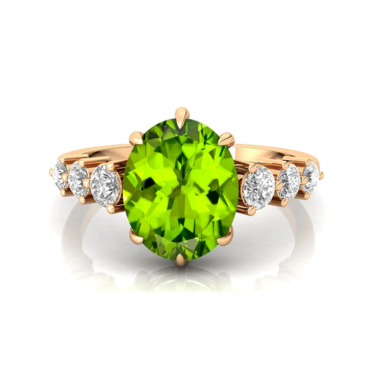 Natural Diamond Round Cut Peridot Gemstone Wedding Ring Solid 14k Pure Gold Handmade Gift Beloved Fine Jewelry Supplier OEM