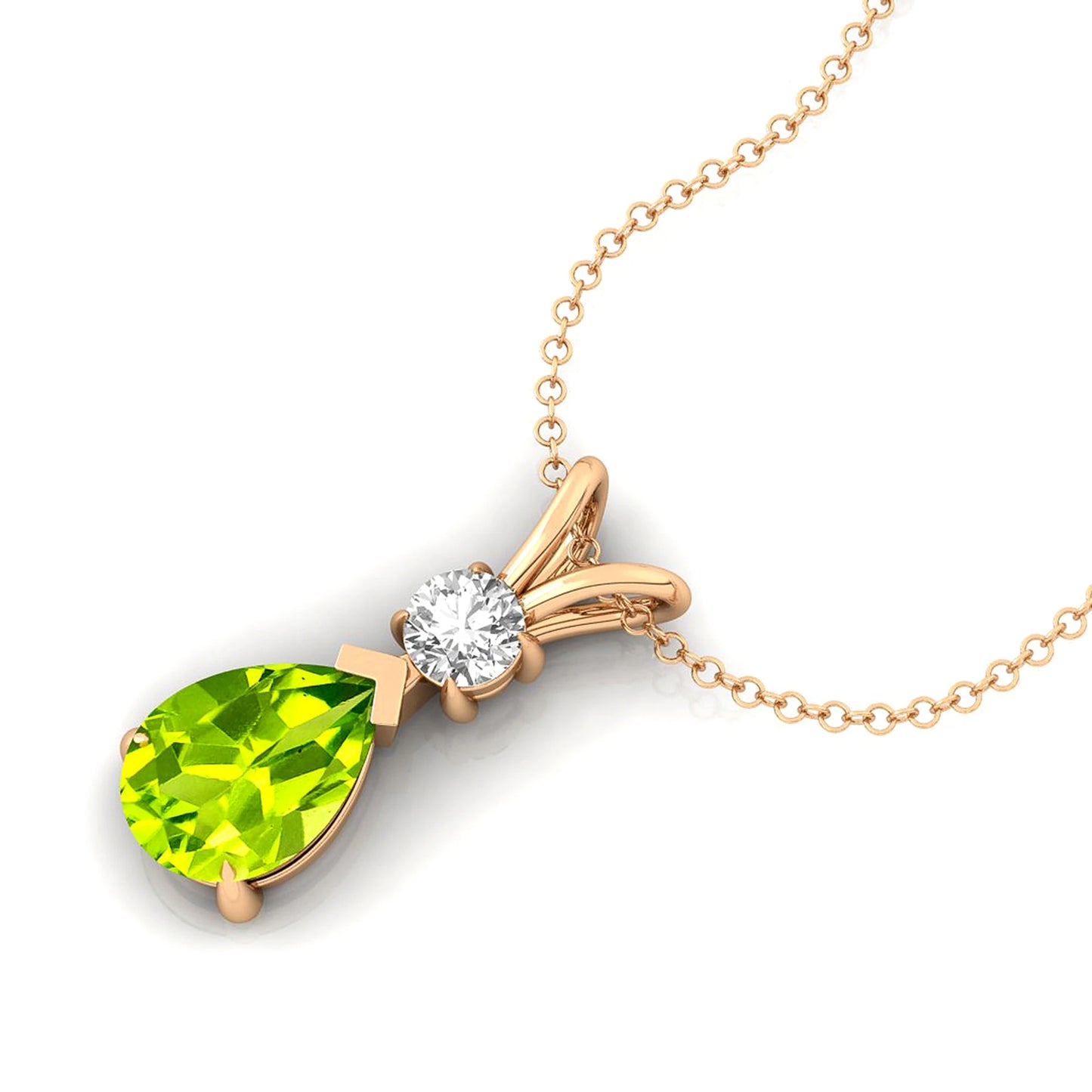 Pear Cut Peridot Solitaire Pendant Custom Design 14k Gold Women Necklace Delicate Bridal Fine Diamond Jewelry Gift For Wife