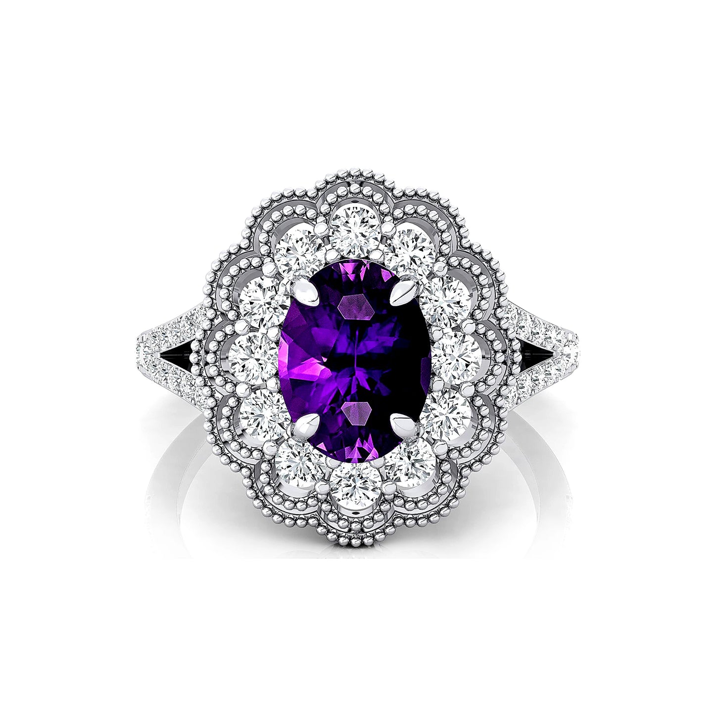 18K Solid Gold Engagement Rings Cut Natural Amethyst Gemstone Real Diamonds Custom Birthstone Wedding Valentine's Day Gifts