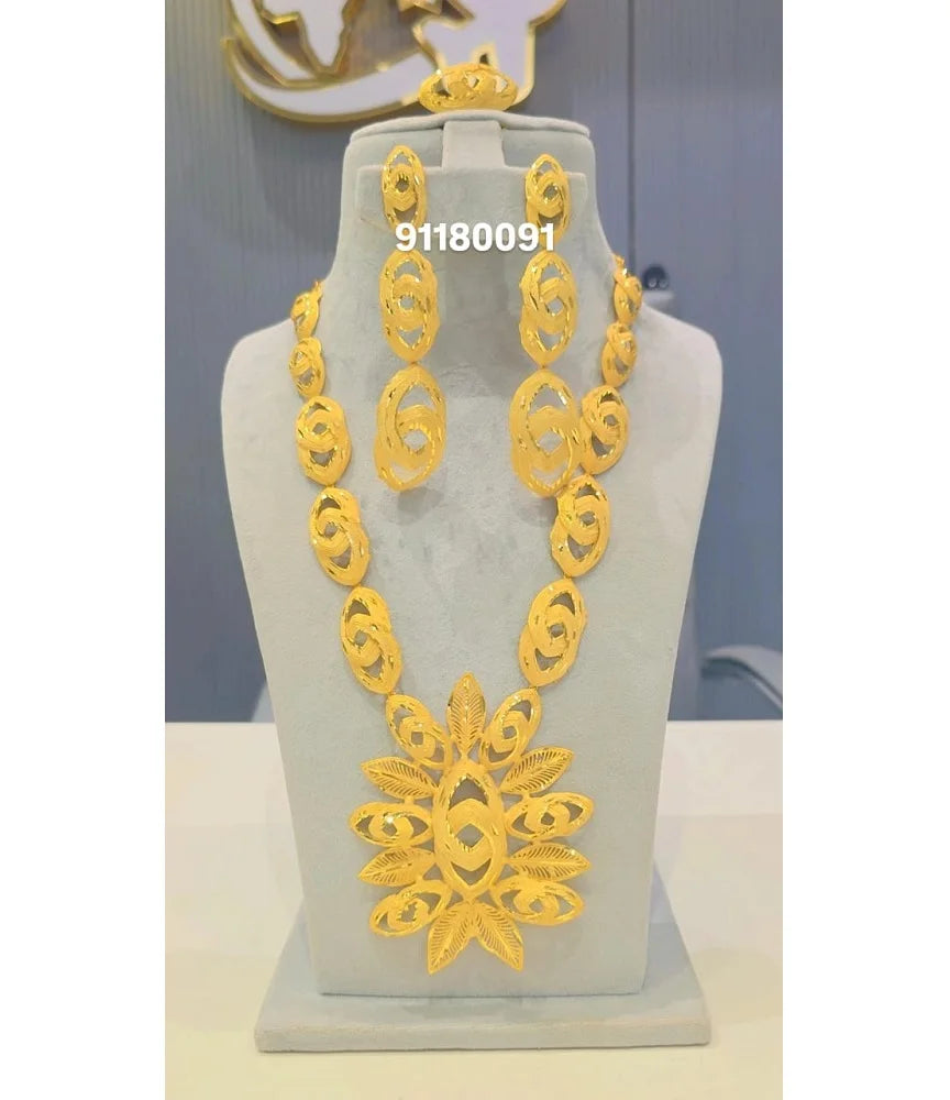 Luxury Gold Plated 4-Piece Diamond Jewelry Set Women's Handmade Engagement Wedding Anniversary Party Gift Celebrations Indian